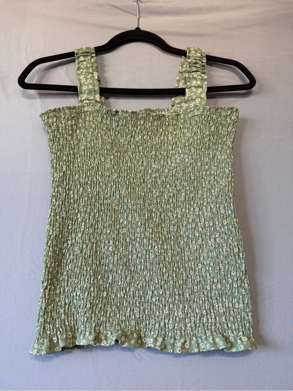 Far West Womens Boho Floral Smocked Tank Top Size S Green Cottagecore Stretchy